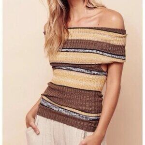 Free People Striped Knit Cowl Neck Top Off Shoulder XS